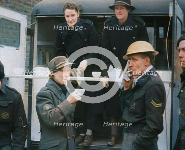 Civil Defence Corps Members Drinking Tea, 1940. Creator: British Pathe Ltd.