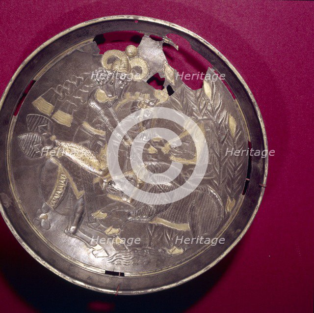 Sassanian Silver-Gilt Dish, King Hunts Boar, c 3rd-7th century Artist: Unknown.