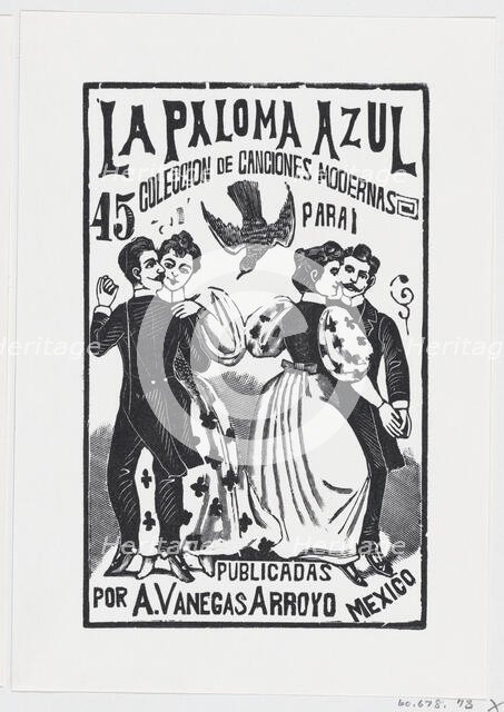 Two couples dancing, illustration for 'La Paloma Azul,' published by Antonio Vane..., ca. 1880-1910. Creator: José Guadalupe Posada.