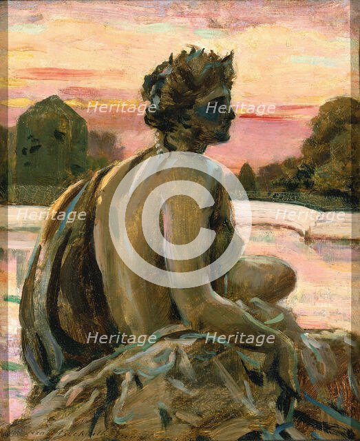 One of the Figures at the Parterre d'Eau, ca. 1911 or 1913. Creator: Carroll Beckwith.