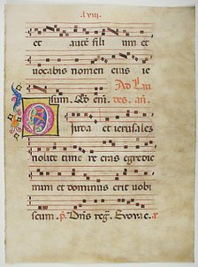 Manuscript Leaf with Initial O, from an Antiphonary, Italian, 15th century. Creator: Unknown.