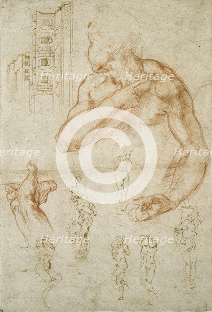 Various Studies for the Sistine Ceiling and the Tomb of Pope Julius II, c1490-1560. Artist: Michelangelo Buonarroti.