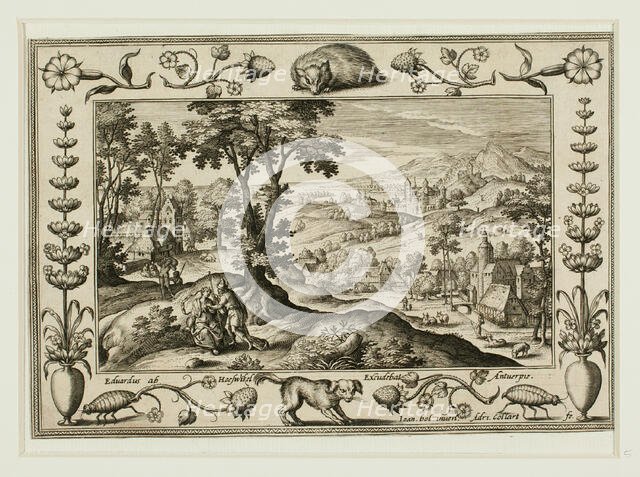 Judah and Tamar, from Landscapes with Old and New Testament Scenes and Hunting Scenes, 1584. Creator: Adriaen Collaert.
