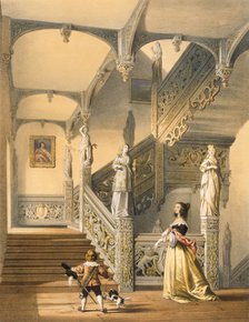 Grand Elizabethan staircase, Aldermaston, Berkshire. Creator: Joseph Nash (1809-78).
