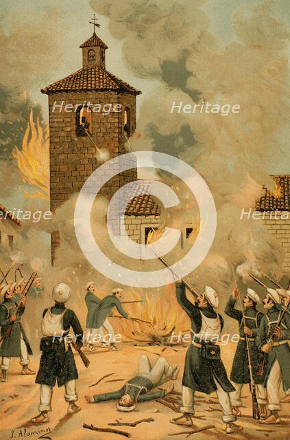 First Carlist War, (1833-1840): Heroic defence of Albocácer, 1889.  Creator: Juan Alaminos.