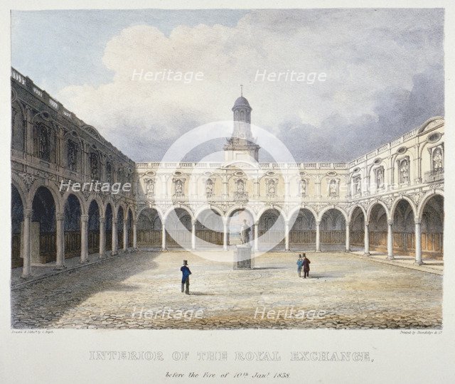 Courtyard of the Royal Exchange, City of London, 1838.                                    Artist: Charles Bigot