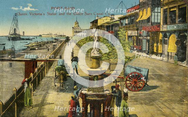 'Port-Said - Queen Victoria's Statue and the Office Suez Canal Co.', c1918-c1939. Creator: Unknown.