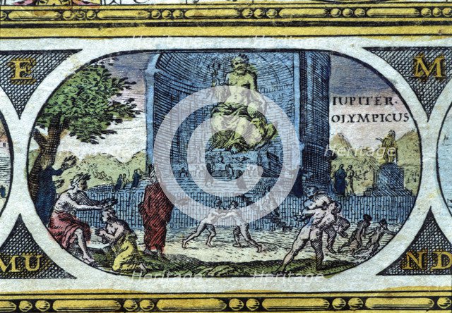  'Temple of Jupiter', coloured engraving from the book 'Le Theatre du monde' or 'Nouvel Atlas', 1…
