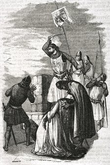 Alonso Pérez de Guzmán throwing his dagger during the siege of Tarifa, 1296, (1852).  Creator: Ildefonso Cibera.