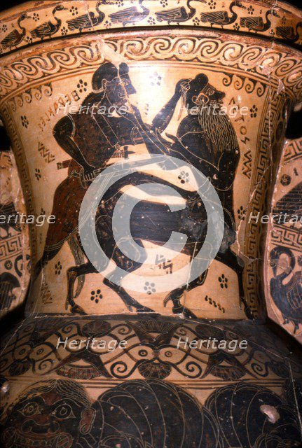 Hercules and the Centaur Setos, Detail of Greek Pot, Corinthian, c7th century BC. Artist: Nessos Painter.