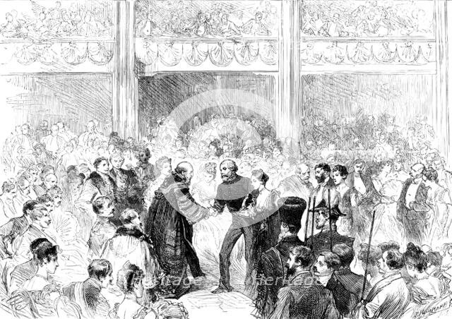 The Penny Postage Jubilee Celebration at Guildhall: the Lord Mayor receiving visitors..., 1890. Creator: P Naumann.