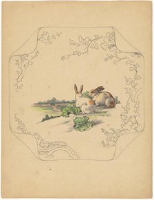 Design for model 'square' board with two rabbits, c.1875-c.1880. Creator: Albert Louis Dammouse.