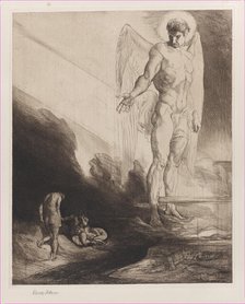 Lucifer Abandons Cain to his Fate, from Eight Etchings on Byron's Cain , 1919-1920. Creator: Rudolf Jettmar.