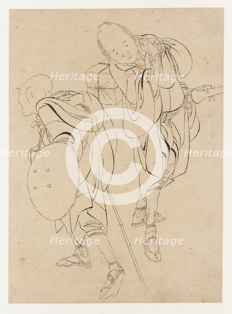 Travelers, late 18th-early 19th century. Creator: Hokusai.