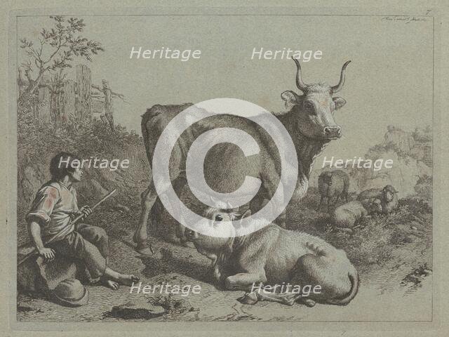 Seated Shepherd with a Bull and Bullock, 1763. Creator: Francesco Londonio.