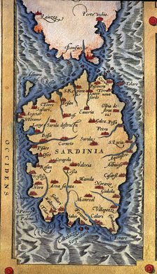  'Theatrum Orbis Terrarum' by Abraham Ortelius, Antwerp, 1574, map of the island of Sardinia.