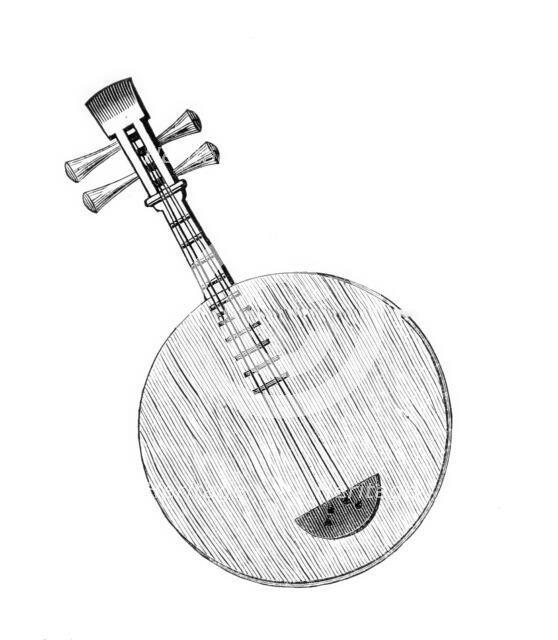 Musical Instruments in the South Kensington Museum: Chinese Yue-kin, or Moon Guitar, 1870. Creator: Unknown.