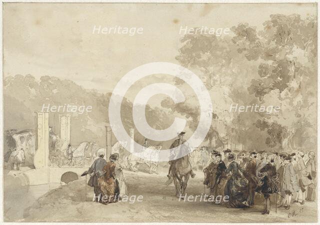 Carriage of the Prince, who drives from the driveway of Huis ten Bosch, 1855. Creator: Charles Rochussen.