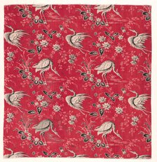 Roller-Printed Cotton with Heron and Flower Design, 1800s. Creator: Unknown.