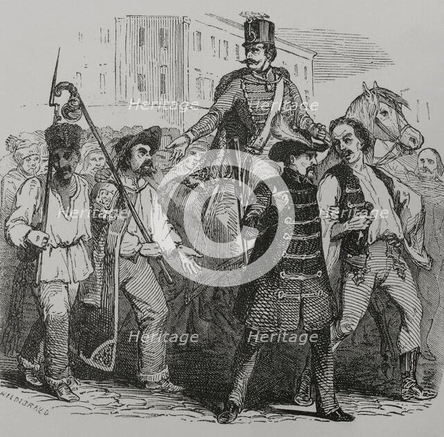 Hungarian Revolution of 1848 (15 March 1848-4 October 1849): A recruitment in Hungary, 1856. Creator: Henri Theophile Hildibrand.