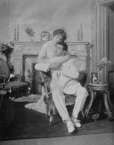 Laura Hall and Orrin Johnson embracing, scene form Children of Destiny, White Photo, 1910. Creator: Bain News Service.