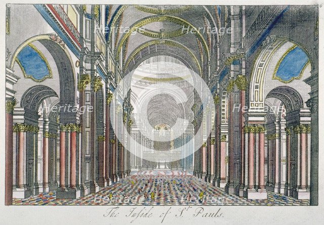 Interior of St Paul's Cathedral, looking east from the nave towards the choir, City of London, 1750. Artist: Benjamin Cole