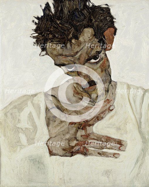 Self-Portrait with Lowered Head, 1912. Artist: Schiele, Egon (1890–1918)