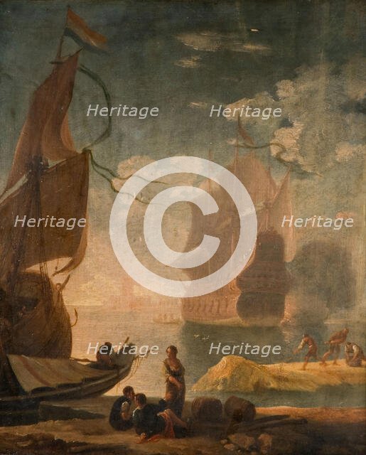 Harbour Scene With Man-Of-War And Figures On A Quay, 1825. Creator: Claude-Joseph Vernet.
