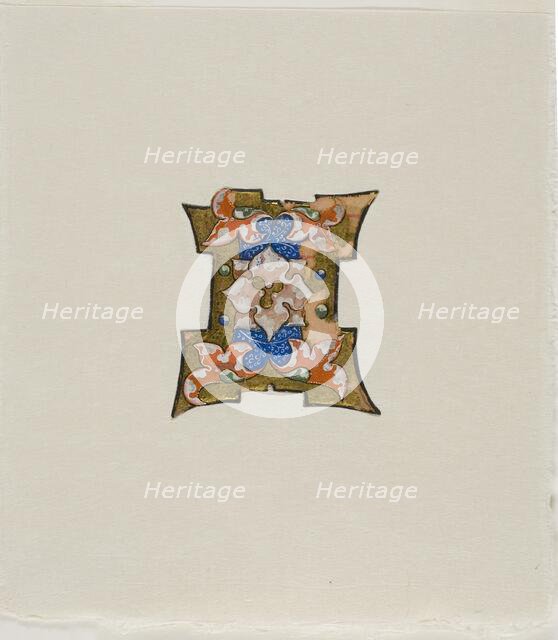 Decorated Initial "I" in Blue with Foliage and Four Balls, from a Choir Book, 19th century... Creator: Unknown.