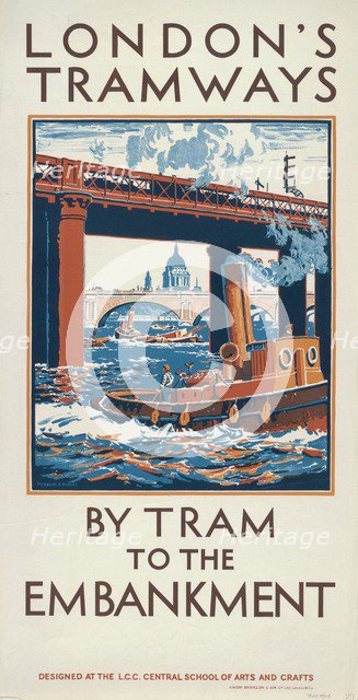 'By Tram to the Embankment', London County Council (LCC) Tramways poster, 1924. Artist: Herbert Kerr Rooke