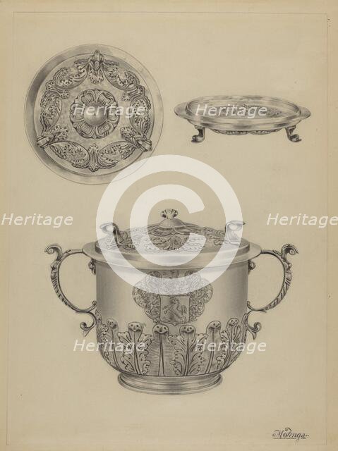 Silver Caudle Cup, c. 1936. Creator: Michael Fenga.