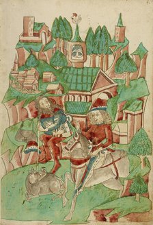 King Avenir Hunting Wild Boar; Barlaam und Josaphat, 1469. Creators: Hans Schilling, Diebolt Lauber.