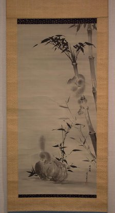 Squirrels on Bamboo and Rock, 19th century. Creator: Kano Osanobu.