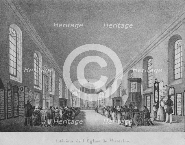 Interieur de l'Eglise de Waterloo', c1830. Artist: Unknown.