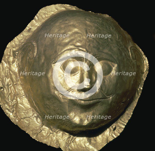 Gold death-mask of a Mycenaean King, 17th century BC. Artist: Unknown