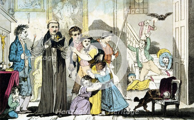 Exorcism by bell, book and candle, 1816. Artist: Unknown