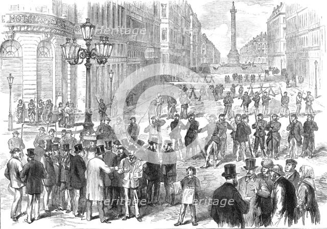 The Civil War in Paris: the rue de la Paix and Place Vendôme guarded by the insurgents, 1871. Creator: Unknown.