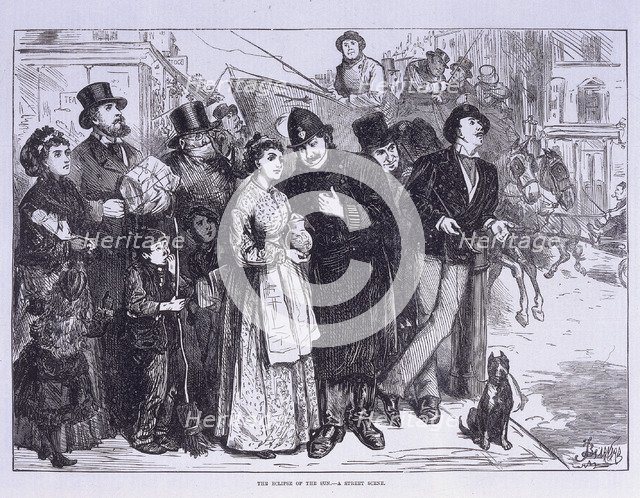 Public witness of the solar eclipse, London, c1870. Artist: Unknown