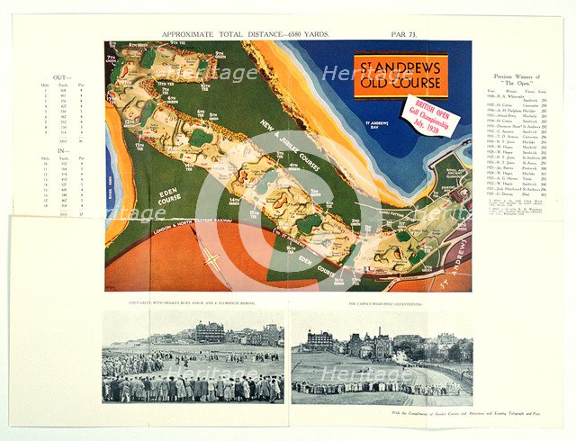 Map of Old Course, St Andrews, Open Championship, 1939. Artist: Unknown