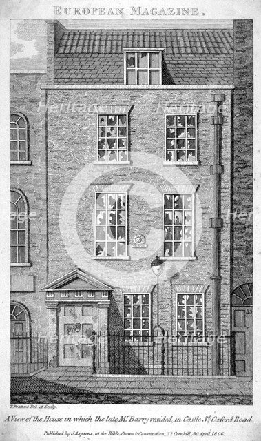 House that the artist James Barry lived in, Eastcastle Street, Marylebone, London, 1806. Artist: Thomas Prattent