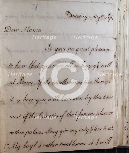 Letter from William Pitt, 1769. Creator: William Pitt the Younger.