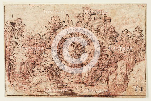 Landscape:  House on Wooded Hill, n.d. Creator: Unknown.