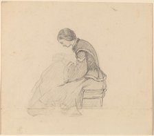 Study of a Girl Reading, c. 1858. Creator: Elihu Vedder.