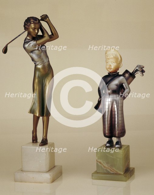 Cold painted bronze statues, 1930s. Artist: Unknown