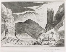 The Circle of the Falsifiers: Dante and Virgil Covering their Noses because of the stench, 1827. Creator: William Blake.