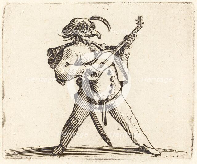 The Masked Comedian Playing a Guitar, c. 1622. Creator: Jacques Callot.