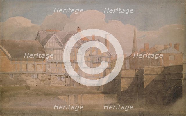 Old Houses and Wye Bridge, Hereford, 1815-20. Creator: David Cox the Elder.