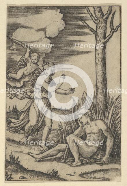 Diana followed by cupid at left, Endymion at right, ca. 1500-1534. Creator: Marcantonio Raimondi.