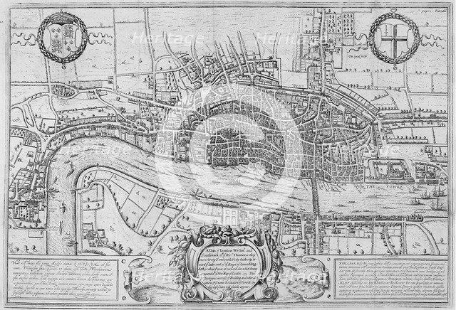 Map of the City of London and City of Westminster in c1600, 1708. Artist: Anon