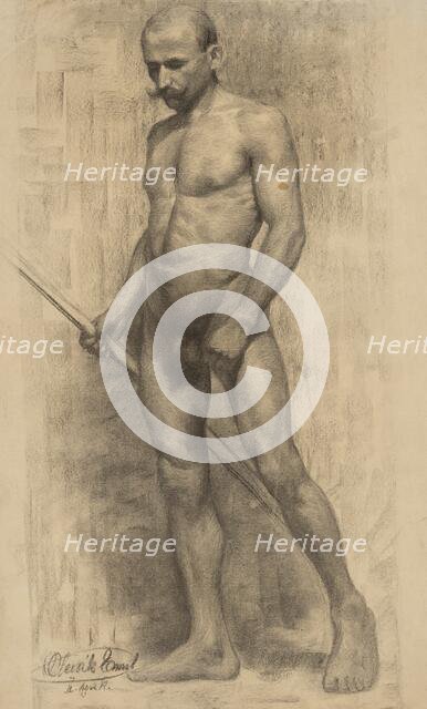 Study of a standing man with a stick in his hand, 1910-1920. Creator: Emil Alexay-Olexák.